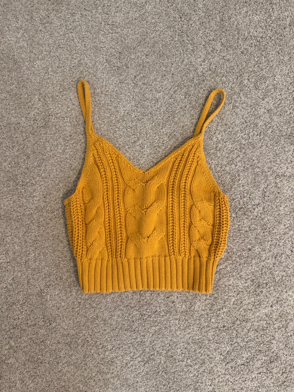 American Eagle Outfitters Mustard Cable Knit Cropped Tank